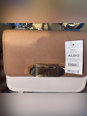 ALDO Two-Tone Brown and Cream Satchel with Gold-Tone Turn Lock